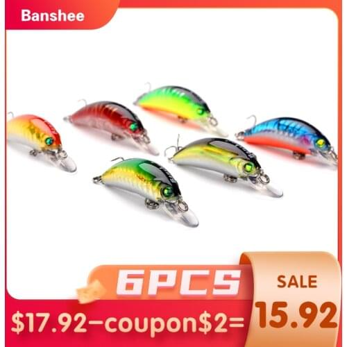 Banshee 6Pcs Floating Wobbler Set 4.5cm 4.7g Shallow Diving Fishing Lures Crankbaits Fishing Black Minnow Hard Jerkbait For Pike