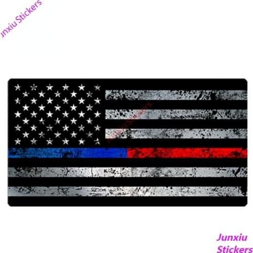 Thin BLUE & RED Line Flag Car Stickers GRUNGE Police USA Vinyl Decal Voiture Course Occlusion Scratch Exterior Decor PVC13x7cm
