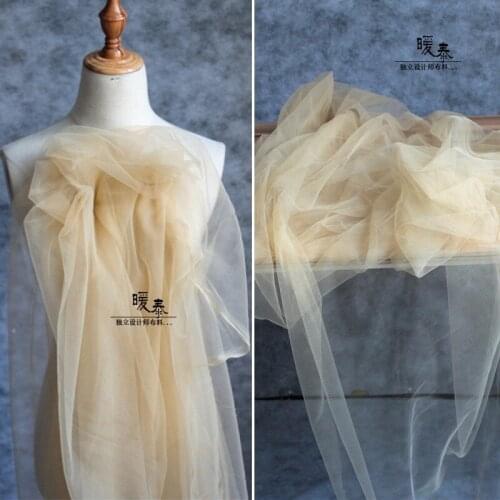 Pearlescent Tulle Fabric Faint Yellow DIY Scarf Veil Flower Background Decor Skirt Gown Wedding Dress Lace Designer Fabric