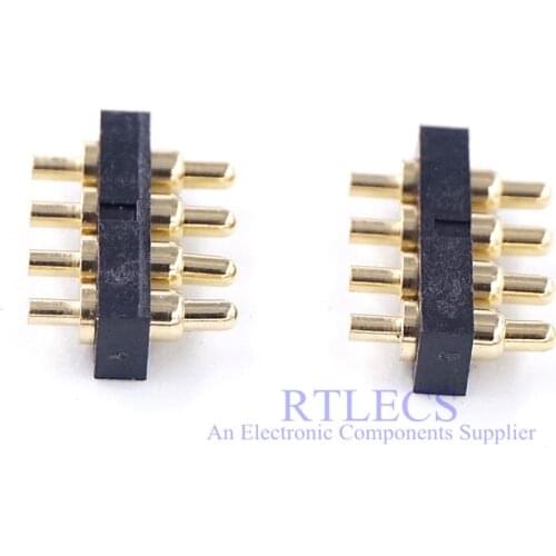 2 pcs Spring Contact Pogo Pin Connector Probe Grid 2.0 mm 4 Position Strip 1 Row Pitch Vertical 4.5 mm Height Through Holes PCB