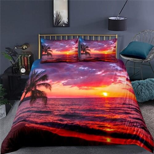 Luxury 3D Sandy Beach Print Kids Teens Bedding Set Coconut Tree Duvet Cover Pillowcase Home Textile Single/Queen/King Size