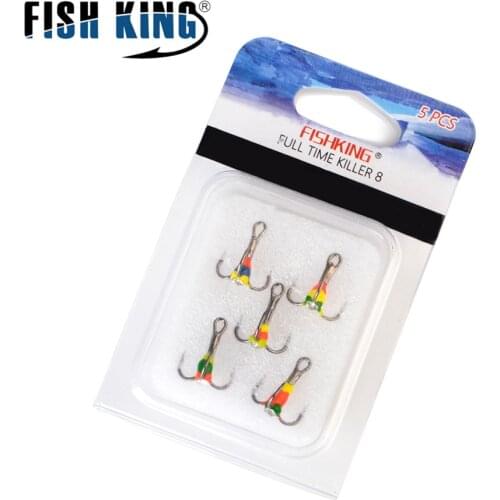 FISH KING Fishing Hooks 5Pcs/Pack 6#8#10#12# Winter Ice Fishing Hooks High Carbon Steel Treble Hook Tackle