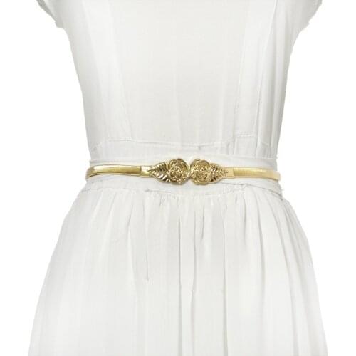 Chic Fashion Ladies Metal Belt Rose Clasp Front Stretch Slim Waist Strap Elastic Waistband Gold Chain Belts For Women