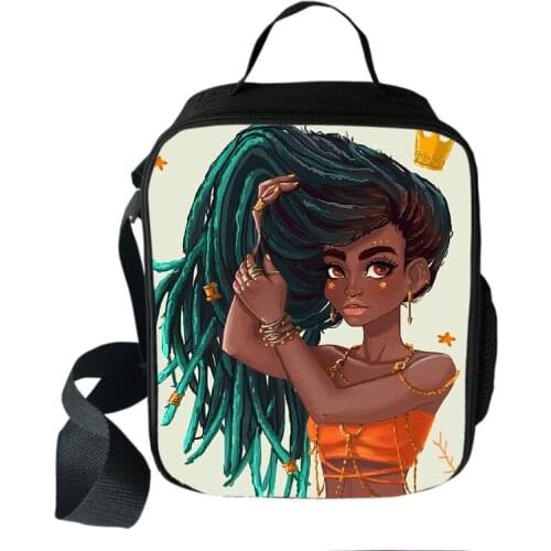 Afro Girs Lunch Bag Cartoon Girls Portable Thermal Food Picnic Bags School Kids Boys Lunch Box Tote