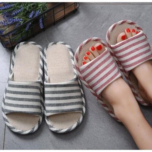 Women Indoor Slippers 2019 Spring Summer Flat Shoes Woman Cotton Slip On Flax Slipper Non-slip Soft Sole Female Fashion Slides