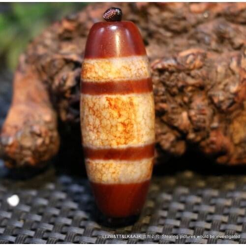 Tibetan Old Red Agate 3 Wide Line Healer Medicine Large Drum SH dZi Bead Pendant LKbrother Talisman UPD210202A4