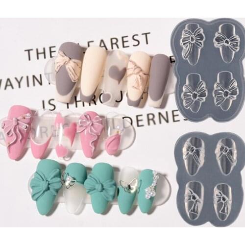 Bowknot Love Heart Nail Ornament Carving Mold Fingernail Decor Stamping Stencil