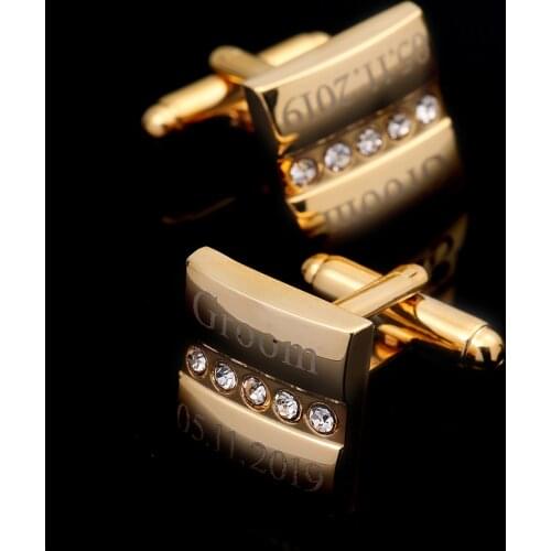 2pcs Personalized Copper Cufflinks For Mens Engraved Name Gold Color Shirt Cufflinks For Male Groom Wedding Cuff Buttons Jewelry