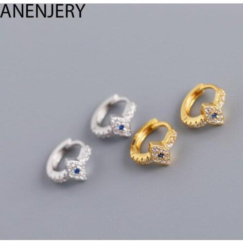 ANENJERY 925 Sterling Silver Micro Zircon Eyes Small Hoop Earrings For Women Simple Personality Accessories Wholesale