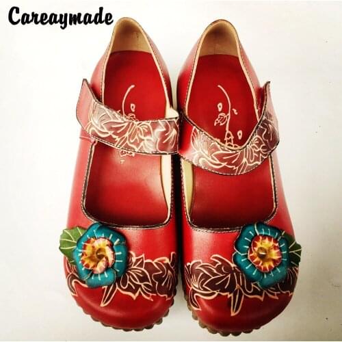 Careaymade-Folk style Head layer cowhide pure handmade Carved shoes,the retro art mori girl shoes,Womens casual Sandals,1510-26