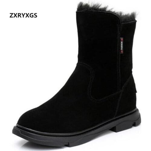 2020 New Winter High Quality Frosted Cowhide Snow Boots for Women Shoes Large Size Non-slip Warm Cotton Shoes Woman Winter Boots