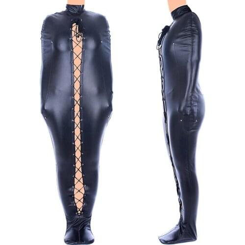 Female BDSM Body Bondage Bag With Open Head, Concealed Arm Restraint,Leather Sex Mermaid Mummy Sleeping Sack Erotic Clothing