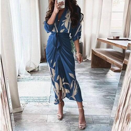 Woman Print Long Dress 2021 Summer Casual Ladies Button Shirt Dresses For Women Robe