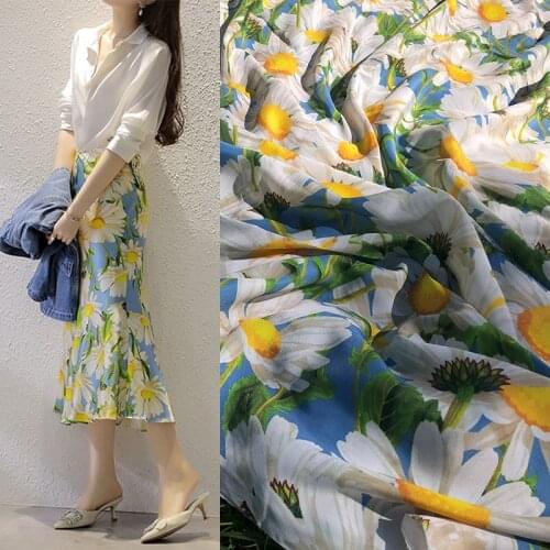 100x145cm Fashion Week Chrysanthemum Printed Imitate Double crepe Fabric for Woman Blouse Summer Dress DIY Sewing