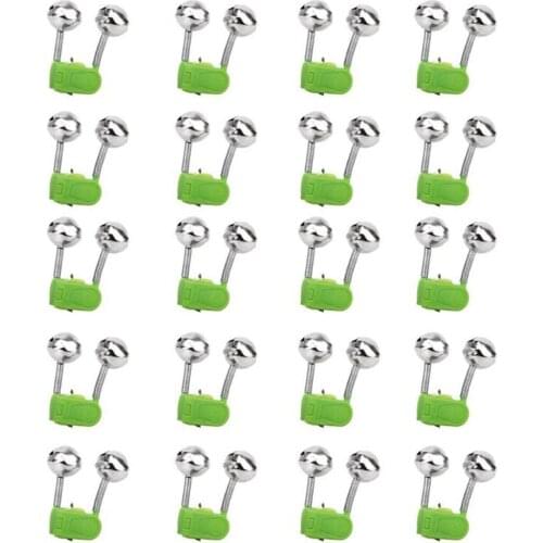 20pcs/lot Fishing Bite Alarms Fishing Rod Bell Rod Clamp Tip Clip Bells Ring GreenFishing Accessory Outdoor Metal