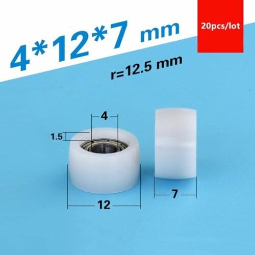 20pcs sphere arc Plastic coated bearing 684ZZ 4*12*7mm drawer Showcase POM nylon pulley roller wheel bore 4mm diameter 12mm