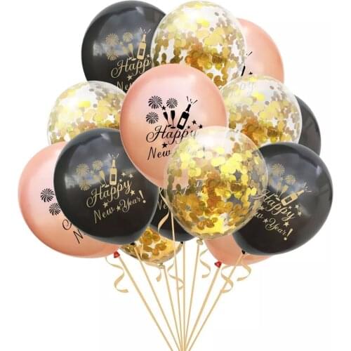 2021 Rose Gold Christmas Decoration Happy New Year Balloons 12inch Inflatable Helium Confetti Latex Balloons Xmas Party Supplies