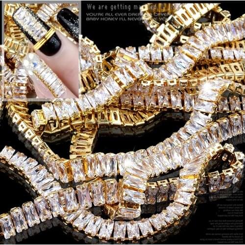 5/16 Sections Shiny Luxury Zircon 3D Nail Art Decorations Charm Chain Alloy Base DIY Jewelry Manicure Design Accessories