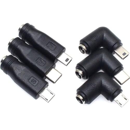 5V DC 5.5 * 2.1 mm Power Jack USB Type C USB-C Type-c 5.5mm *2.1mm Mini USB Right & Micro USB DC Power Connector Adapter 1pcs