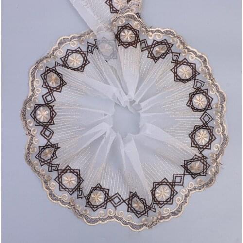 5Yards Gold Coffe Handmade DIY Clothing Accessories Floral Embroidery Lace Fabric Curtains Sofa Lace Trim 18cm