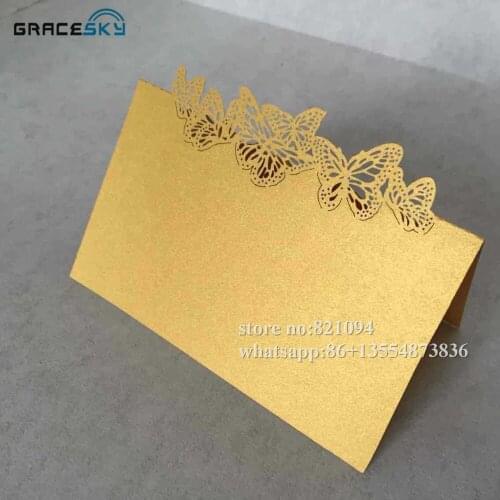 50pcs free shipping laser cutting multi butterflies paper Name Place Wedding invitation Table Cards for Party home Decoration