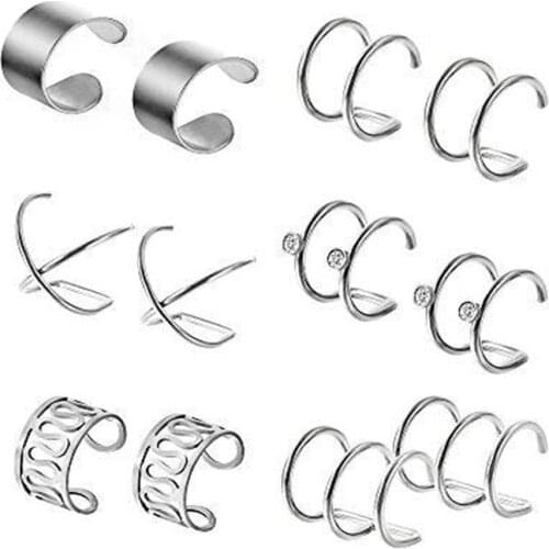 6 Pairs 6 Style Punk Rock Ear Clip Cuff Wrap Earrings No piercing-Clip Hollow Out U Pattern Statement Fashion Jewelry