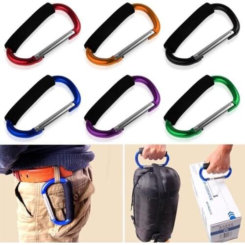 Large D-type Carabiner Clip Aluminum KeyChain Carabiner Quick Release Soft Handle Camping Buckle Shopping Hook Random Color