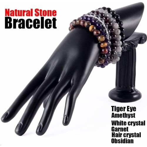 CHUANCI Beaded Bracelet Natural Stone Beads Mens Gorgeous Semi-Precious Black Onyx Lava Tiger Eye Healing For Women Men Jewelry