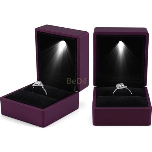 LED Light Ring Display Box Stand Soft Plush Tray Earring Case Show Wedding Jewelry Organizer Storage Box Gift Jewelry Packaging