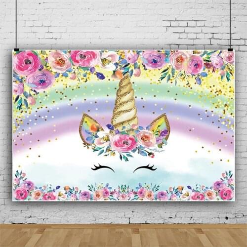Color Rose Flower Unicorn Children Background Decoration Photography Studio Kids Birthday Party Photo Backdrop Cloth