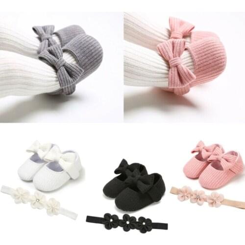 Baby Girl Toddler Trainers Cotton Bow Dress Kids Soft Sole Prewalker Shoes +Headband Princess Set