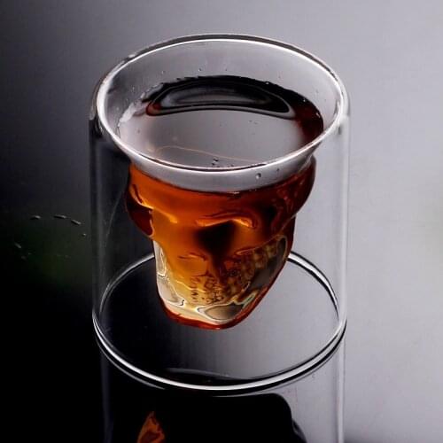 4 Sizes Brandy Two-layer Wine Glass Cup Pirate Skull Head Transparent Crystal Beer Mug Piles For Vodka Coffee Winebowl Bar
