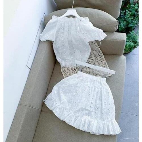 2021 Korea style girls 2 pcs set lace shirt+skirt spring summer cotton girls suit 1-7 years YL577