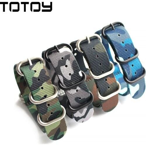 Camouflage Nylon Watchband, NATO Long Section 18 20 22 24MM Green Blue Camouflage Military Mountaineering Watch Strap