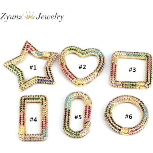 5PCS, Rainbow DIY Pendant Oval Carabiner Heart Star Screw Clasps Pun k Jewelry Making Supplies