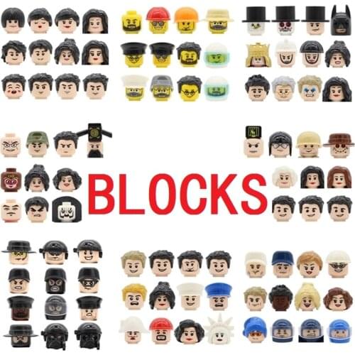 Cartoon City Police Fire Fighting Military Girl Head Set Fairy Tale Bruce Lee Model Building Blocks Brick Toys