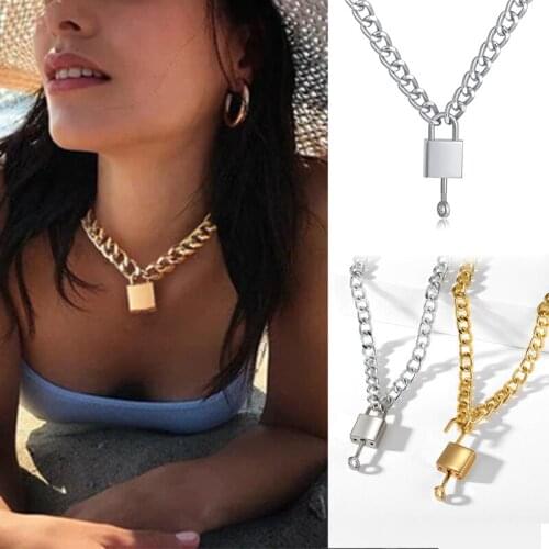 Punk Cuban Key Short Necklace Fashion Hip Sexy Gold Lock Neck Chain 2021 Bohemian Jewelry цепочка на шею женская