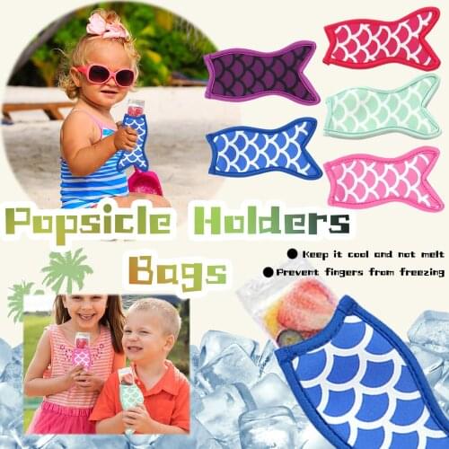 Reusable Popsicle Holder Cover Mermaids Ice Lollys Pole Holder Children Anti-Cold Ice Cover Bag Popsicle Freezer Insulation Bags