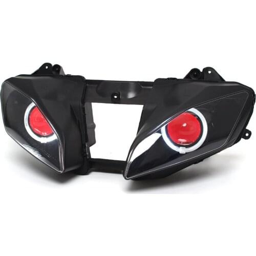 Motorcycle HID Headlight Projector Conversion Assembly White Angel Eyes Red Demon Eyes LED DRL Lamp For Yamaha 08-15 YZF R6