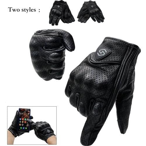 Motorcycle Leather Touch Screen Full Finger Gloves Sheepskin Breathable Unisex Four Seasons Bicycle Motorbike Cycling Riding