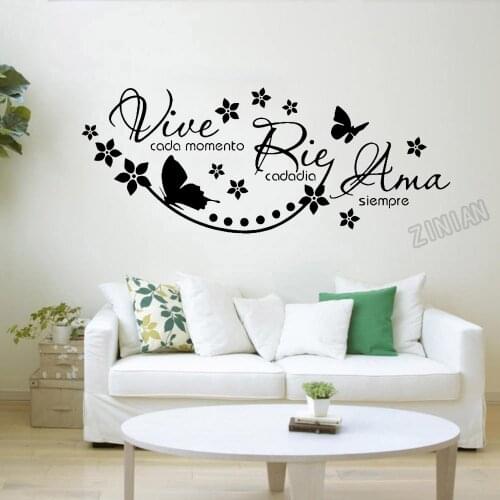 Spanish Saying Wall Decals Vive Cada Momento Rie Cada Dia Ama Siempre Vinyl Wall StickersFor Living Modern Bedroom Decor Y056