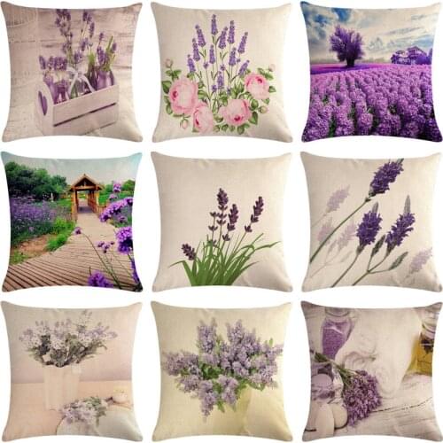 1 Pcs Lavender Pattern Cotton Linen Throw Pillow Cushion Cover Car Home Sofa Bed Decorative Pillowcase Funda Cojin Pillows 40659