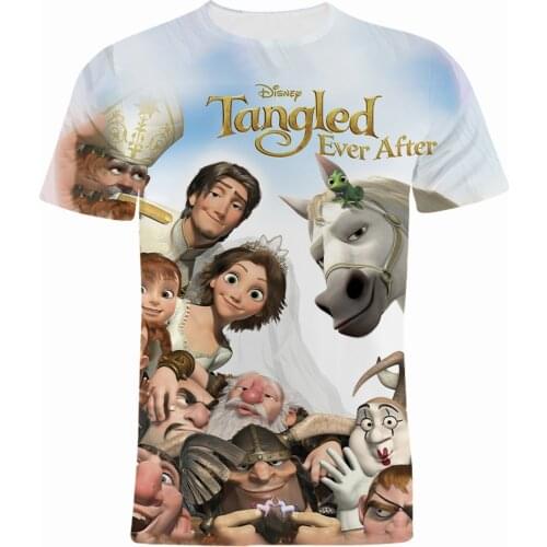 2021 New Summer Children T-shirts Disney Tangled Ever After 3D Print Women Tee Shhirt Casual Cartoon Anime Men Clothing