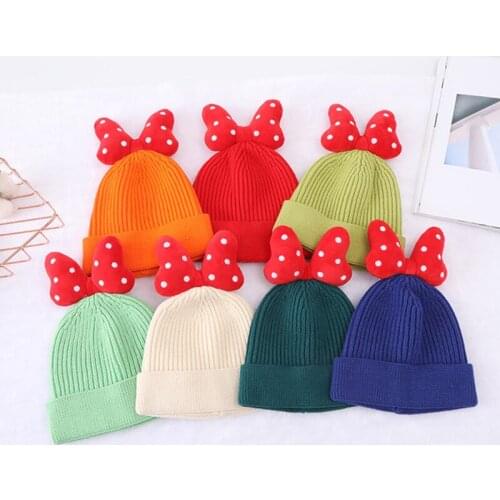 New Arrival 2020 Winter Kids Hats Girls Woolen Warm Knitted Big Bow Beanie Hat Cap Candy Color Children Girl Hats and Caps шапка