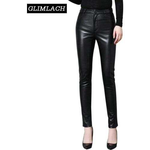 New Women Slim Genuine Leather Pants Office Lady Real Leather Trousers Plus Size 4XL Full Length Sheepskin Pencil Pants Female