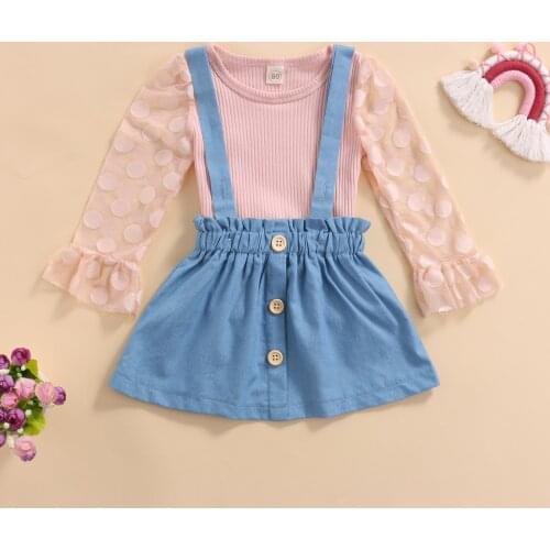 Fall Spring Autumn Toddler Girls Clothes Baby Mesh Long Sleeve Tops T-Shirts Skirt 2pcs Kids Children Outfits Clothing
