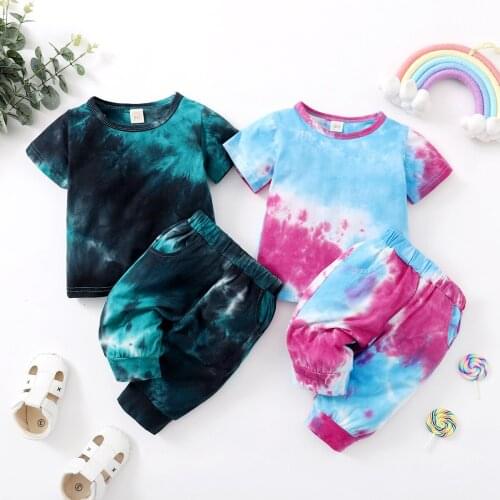 0-4Y Fashion Kid Boy Girls Summer Clothing Sets Children Kids Tie-dye printed Short Sleeve Tops+Pants Outfit 2pcs