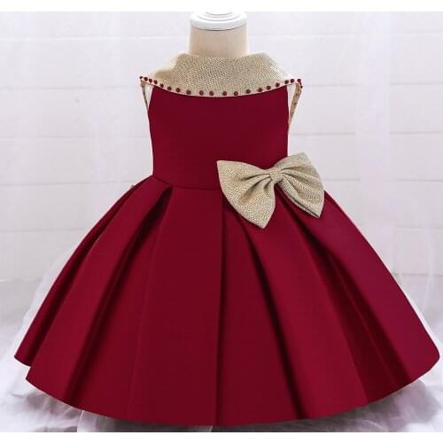 Baby Girl Dress 2021 New Summer satin open back baby girls first birthday dress Girls Wedding Dresses 3 months to 5 years old