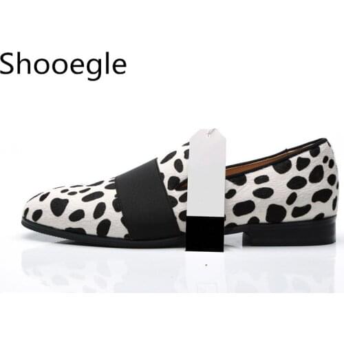 Cow Suede Slip-on Horsehair Casual Men Shoes Elastic Band Dairy Cow Print Shoes Weddings Dress Men Shoes