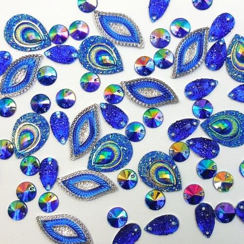 FINE Mix mixed Shape Royal Blue Sew On diy Acrylic Rhinestones sewing stones and crystals for wedding dresses Decorations crafts